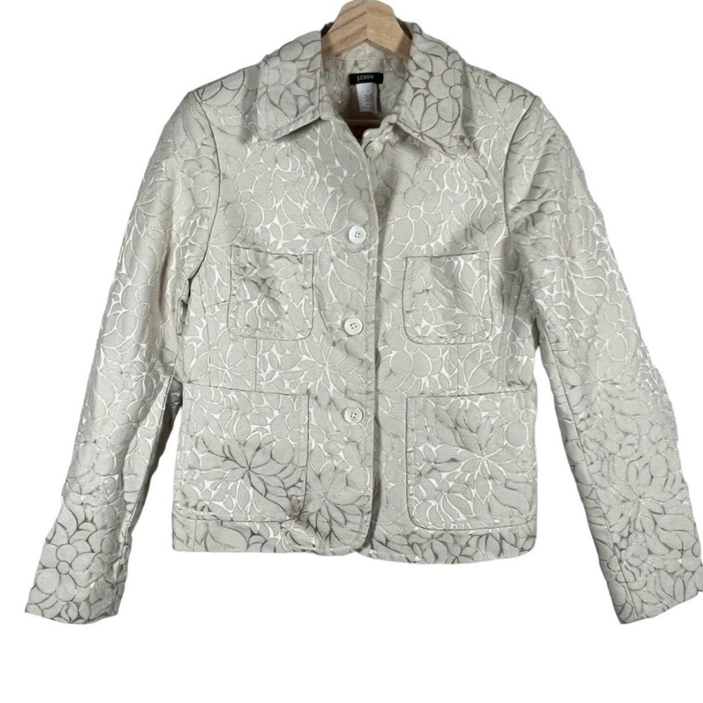 Vintage J.Crew Women's Tan and Gold Jacket size 6. Long sleeves. 4 pockets